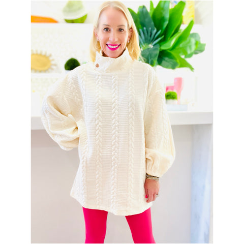 Cream Funnel Neck Carla Dress w/ Gold Button Detail