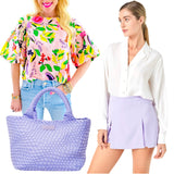 Pink Bubble Sleeve Fruity Top w/Keyhole Back