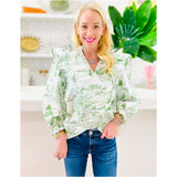 Cotton Ruffle Toile Gray Top