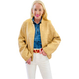 Metallic Gold Tweed Asha Jacket w/ Black Satin Cuff Contrast