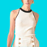 White w/ Black Contrast Knit Walker Top