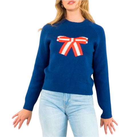 Navy & Orange Super Soft Gigi Bow Sweater