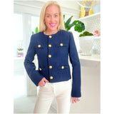 Gold Button Pointed Navy Tweed Clementine A-Line Dress & Jacket (sold separately)