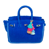 12” Cobalt Blue + Aqua Trim Terry Seychelles Tote w/ Removable Tassel