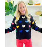 Multicolor Hearts Fine Marino Wool Hearts Sweater
