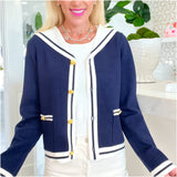 Navy & Ivory Gold Button Colette Cardigan Jacket