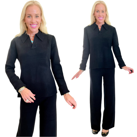 Black Cozy Knit Blanca Collared Sweater & Pants (sold separately)