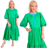 Green & Turquoise Trim Cotton Sadie Dress