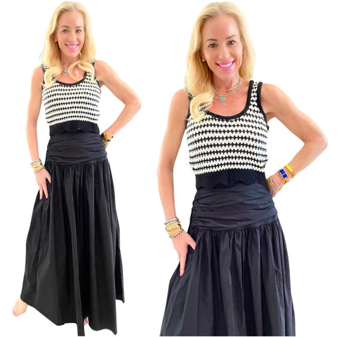 Black Shirred Waist Kara Skirt w/ Pockets