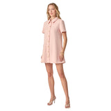 Pink Textured Gold Button Front Janna Dress with Pockets