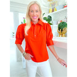 Orange Cuffed Puff Sleeve Tigers Top