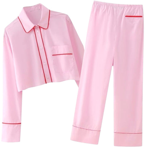 Pink & Red Piped Pajama Set