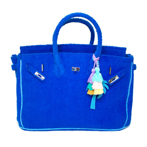 16” Cobalt Blue + Aqua Trim Terry Seychelles Tote w/ Removable Tassel