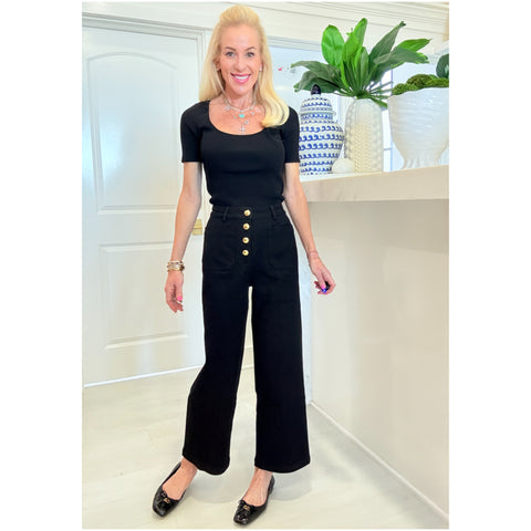 Black Gold Button High Waist Jennifer Pants