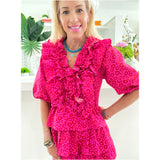 Pink & Red Floral Ruffle Trim Helen Dress