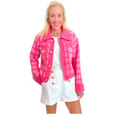 Pink Gold Button Houndstooth Rosalyn Cardigan Jacket