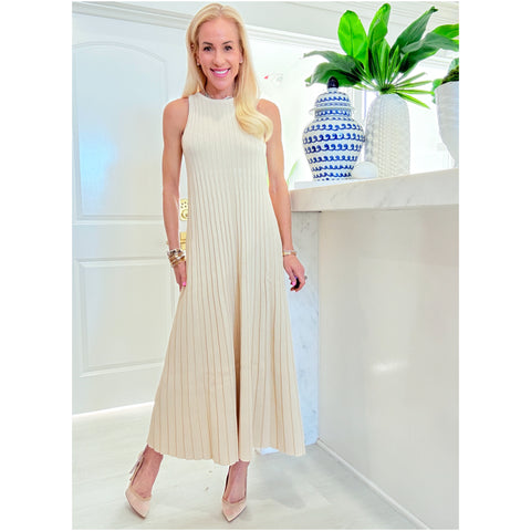 Ivory Pleated Knit Miley Dress