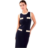 (Preorder) Navy & Ivory Gold Button Knit Sardinia Dress