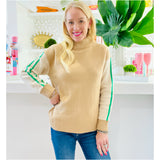 Camel & Kelly Mock Neck Cheval Sweater