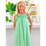 Bright Green Stripe Ruffled Barbados Maxi Dress