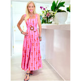 Pink & Orange Bow Print Hampton Maxi Dress with Smocked Back