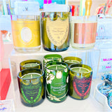 Recycled Dom, Cristal, Moet & Perrier Jouet Bottles into Hand Poured Candles