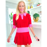 Pink & Red Button Front Fine Knit Margot Top