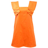 Orange Cotton Pleated Ruffle Dupre Dress w/ Pockets