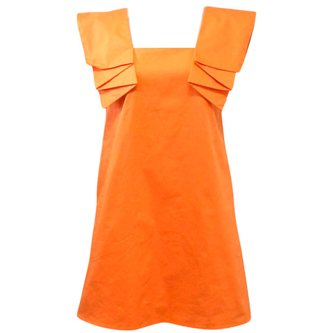 Orange Cotton Pleated Ruffle Dupre Dress