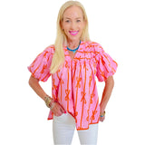 Pink & Orange Bow Print Cotton Hilton Top