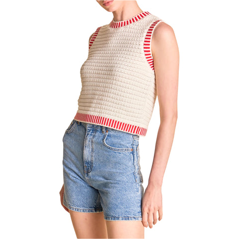 Cream & Red Knit Milly Top