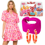 Pink & Sherbet Ruffle Neck Debbie Dress w/Pockets