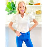 White Accordion Ruffle Sleeve Jaden Top