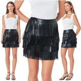 Black Fringe Leather Tango Skirt