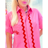Pink & Red Poplin Embroidered Sunburst Short Set (sold together)
