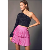 Pink Pleated Leather Oksana Skirt