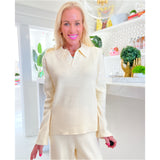 Ivory Cozy Knit Blanca Collared Sweater & Pants (sold separately)