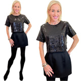 Black Sequin Soiree Top