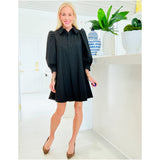 Black Pleated Back Puff Sleeve Dillon Dress