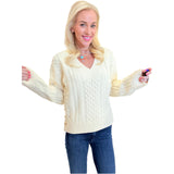 Gold Button Cable Knit Hannah Sweater