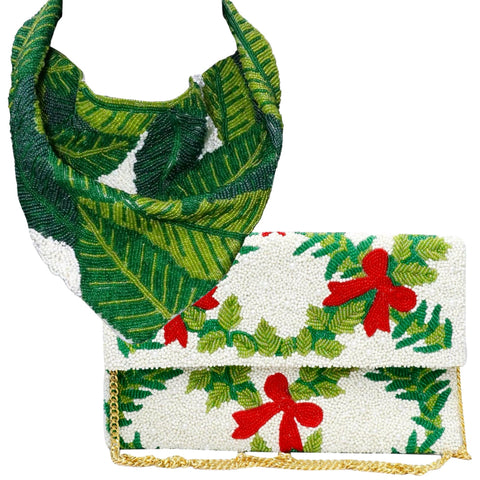 Handmade Beaded Palms Collar Necklace & Holiday Bag