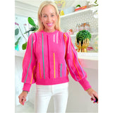 Pink Embroidered Confetti Stripe Anson Sweater