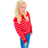 Pink & Red Gold Button Lisa Sweater