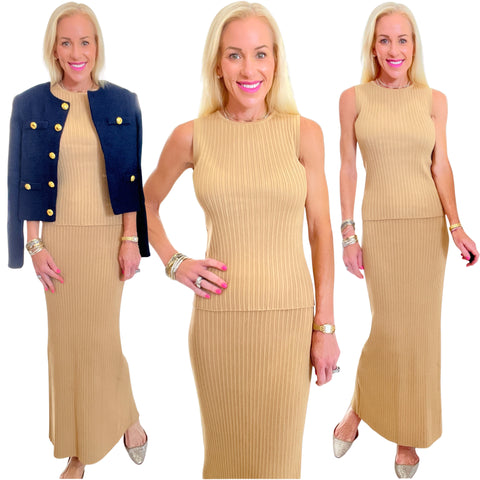 Tan Knit Ambrosia Skirt & Top (sold separately)