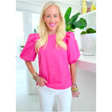 Pink Poplin Ollie Top with Keyhole Back