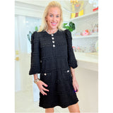 Black Textured Heart Button Newton Dress w/ Pockets