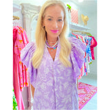 Lilac Flutter Sleeve Palmer Shirt Dress w/Pockets