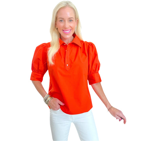 Orange Cuffed Puff Sleeve Tigers Top