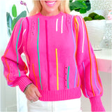 Pink Embroidered Confetti Stripe Anson Sweater