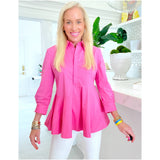 Pink Poplin Peplum Muffie Top